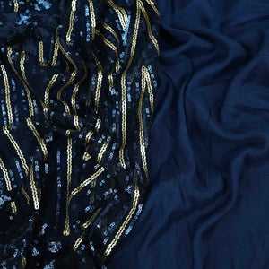 Navy Blue Abstract Sequins Embroidery Net Fabric TF-34336