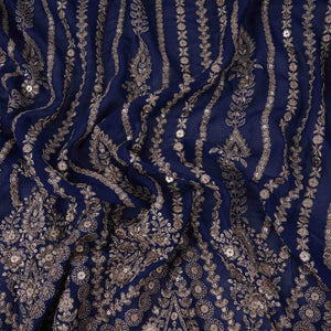 Royal Blue Heavy Zari Sequins Embroidery Georgette Fabric DR-32405 - TradeUNO