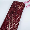 Maroon & Golden Sequins Embroidery Net Fabric TF-34335