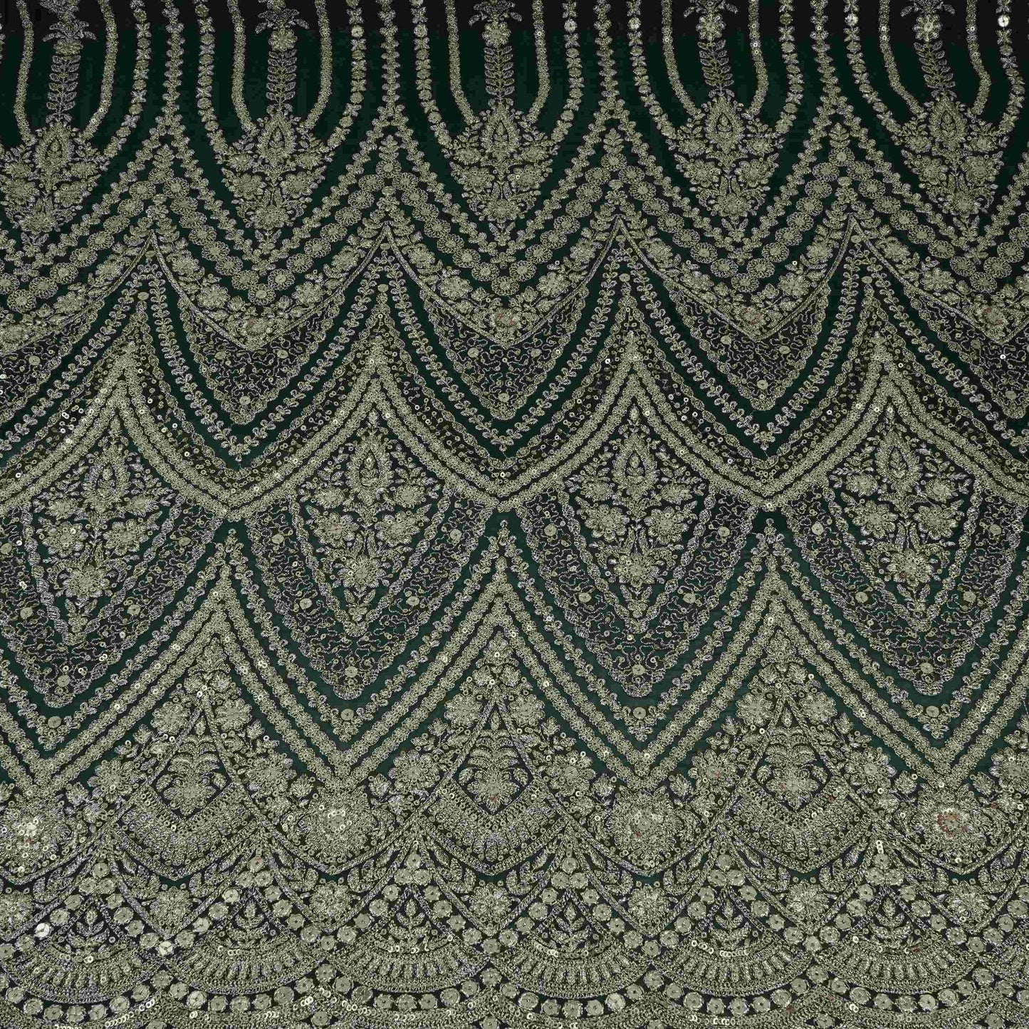 Bottle Green Zari Sequins Embroidery Georgette Fabric DR-32404