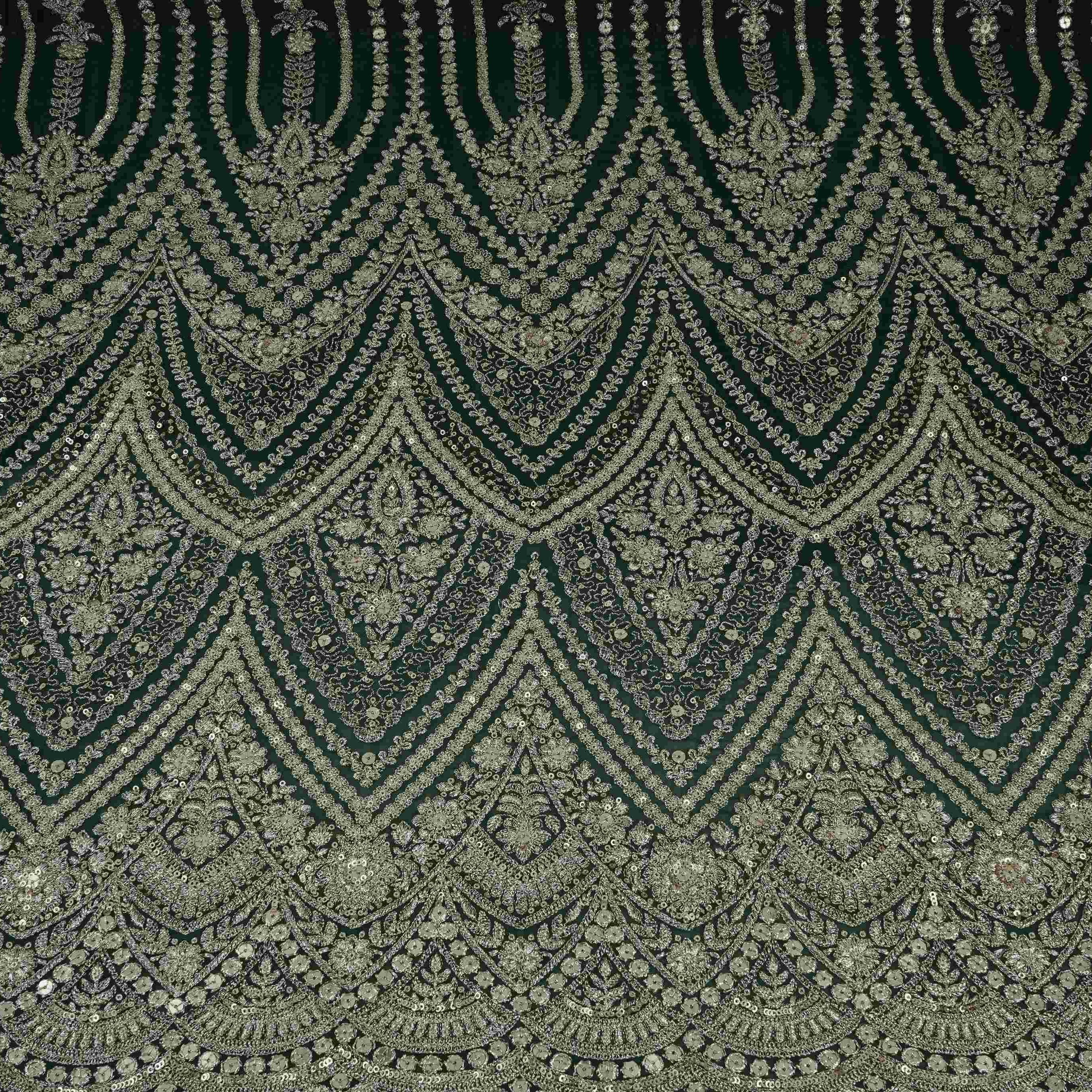 Bottle Green Zari Sequins Embroidery Georgette Fabric DR-32404 - TradeUNO