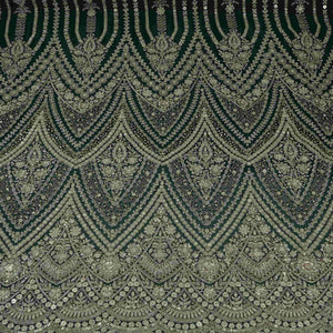Bottle Green Zari Sequins Embroidery Georgette Fabric DR-32404 - TradeUNO