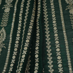 Bottle Green Zari Sequins Embroidery Georgette Fabric DR-32404 - TradeUNO
