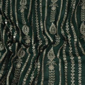 Bottle Green Zari Sequins Embroidery Georgette Fabric DR-32404 - TradeUNO
