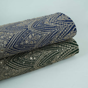 Royal Blue Heavy Zari Sequins Embroidery Georgette Fabric DR-32405 - TradeUNO