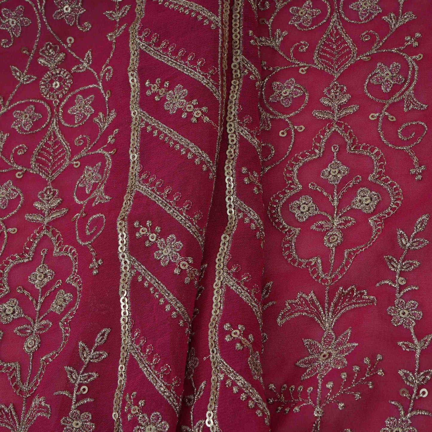 Pink Traditional Zari Embroidery Georgette Fabric DR-32406