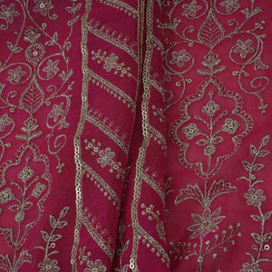 Pink Traditional Zari Embroidery Georgette Fabric DR-32406 - TradeUNO