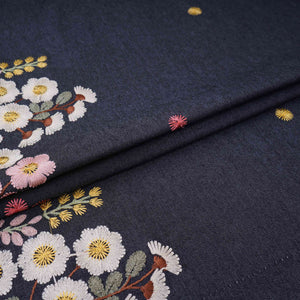 Black With Multicolor Floral Thread Emboidery Denim Fabric GPF-32328 - TradeUNO