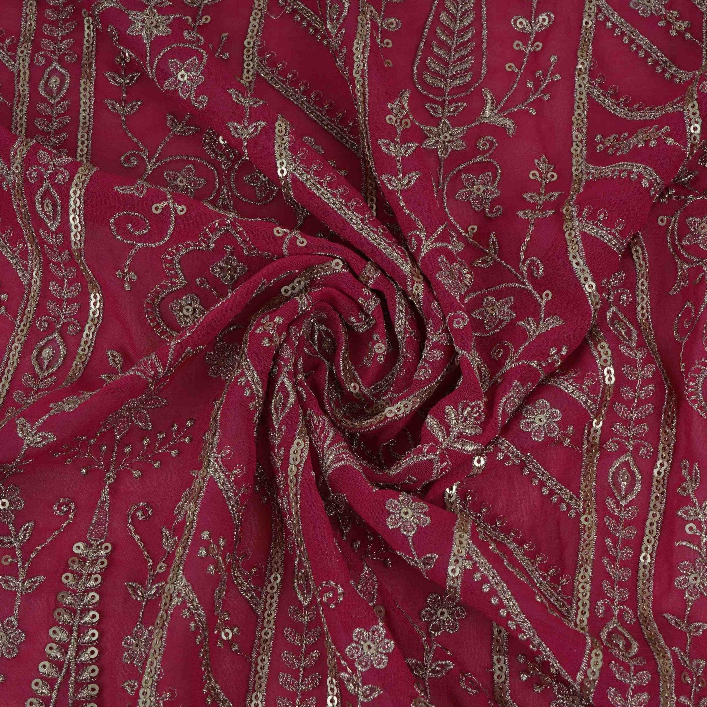 Pink Traditional Zari Embroidery Georgette Fabric DR-32406 - TradeUNO