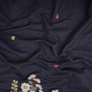 Black With Multicolor Floral Thread Emboidery Denim Fabric GPF-32328 - TradeUNO