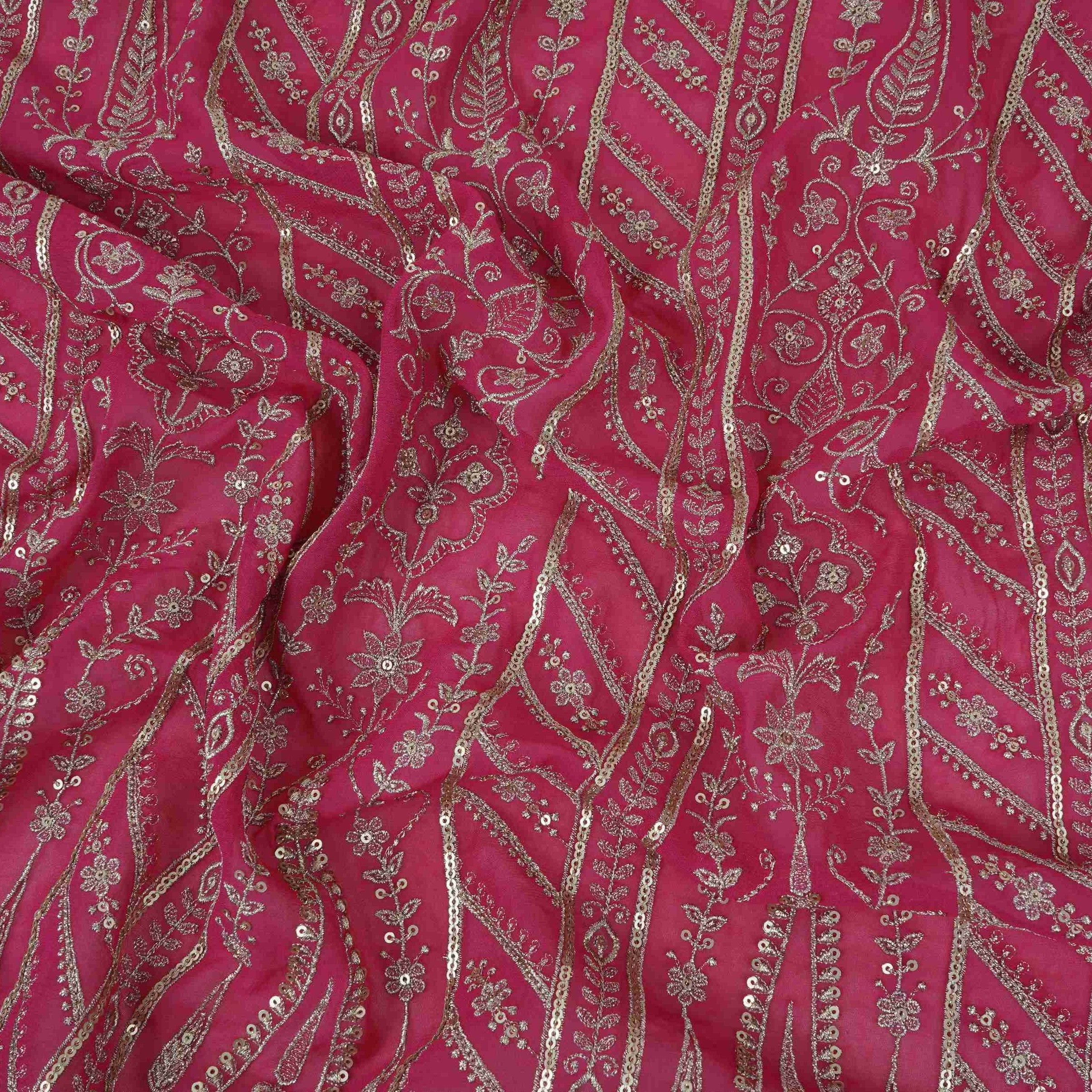 Pink Traditional Zari Embroidery Georgette Fabric DR-32406 - TradeUNO
