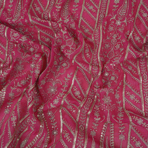 Pink Traditional Zari Embroidery Georgette Fabric DR-32406 - TradeUNO