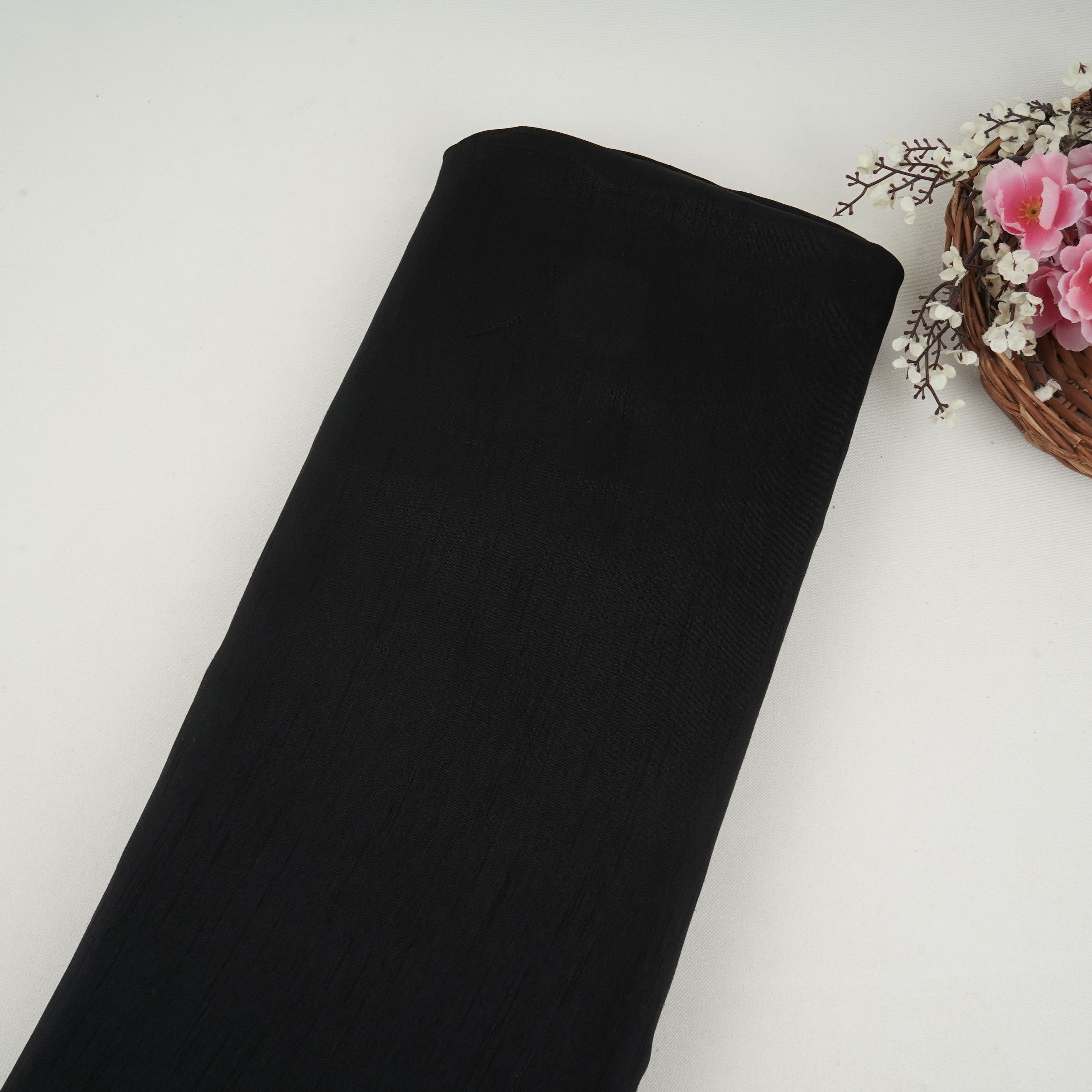 Black Solid Bemberg Raw Silk Fabric SSMR-07 - TradeUNO