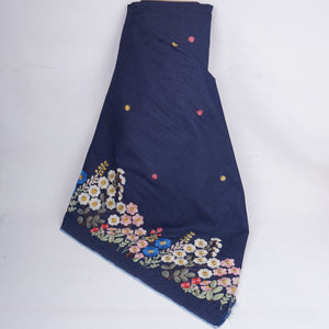 Denim Blue Floral Thread Embroidery Denim Fabric GPF-32331 - TradeUNO