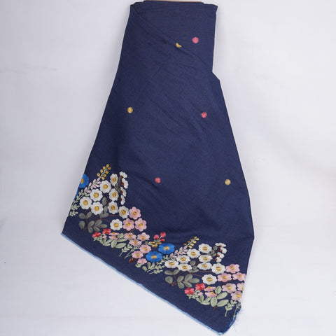 Denim Blue Floral Thread Embroidery Denim Fabric GPF-32331