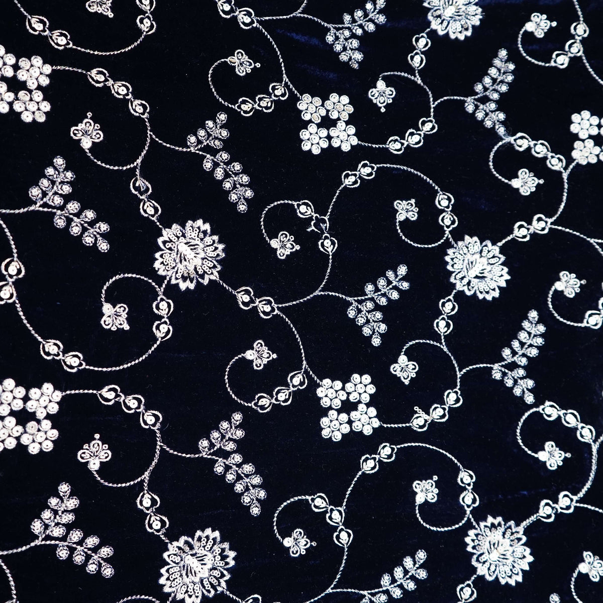 Blue Floral Embroidery Velvet Fabric GT-35405