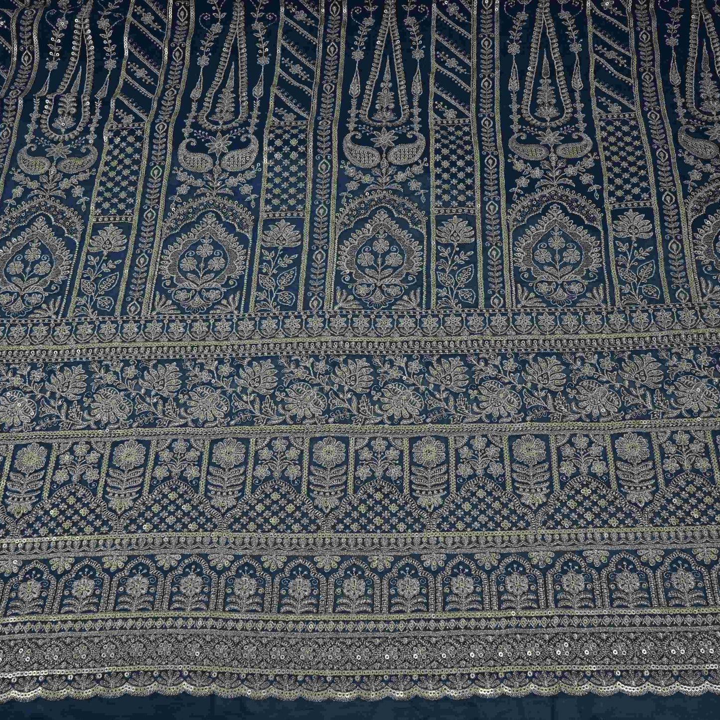Blue Traditional Zari Embroidery Georgette Fabric DR-32407