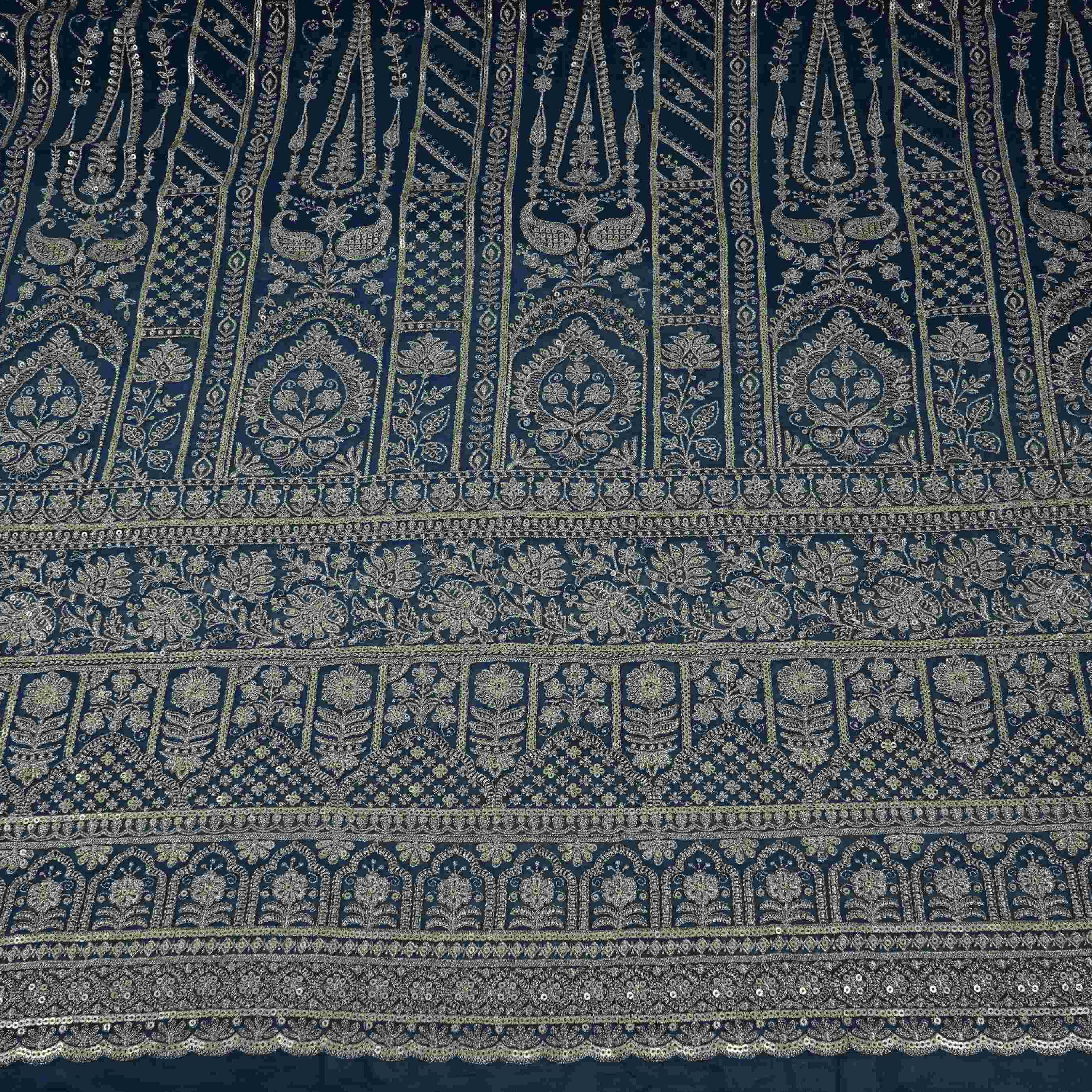 Blue Traditional Zari Embroidery Georgette Fabric DR-32407 - TradeUNO