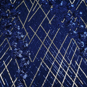 Navy Blue & Golden Sequins Embroidery Net Fabric TF-34332