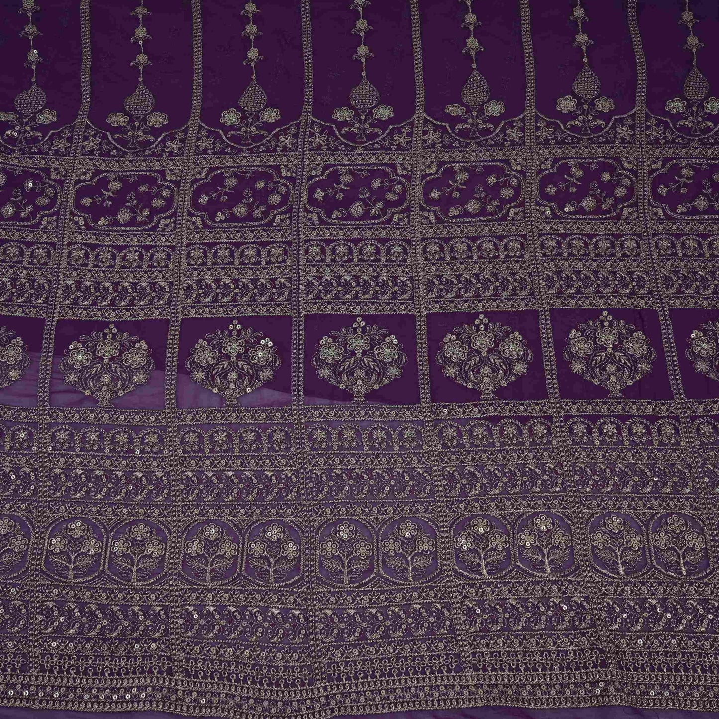 Purple Heavy Zari Sequins Embroidery Georgette Fabric DR-32388