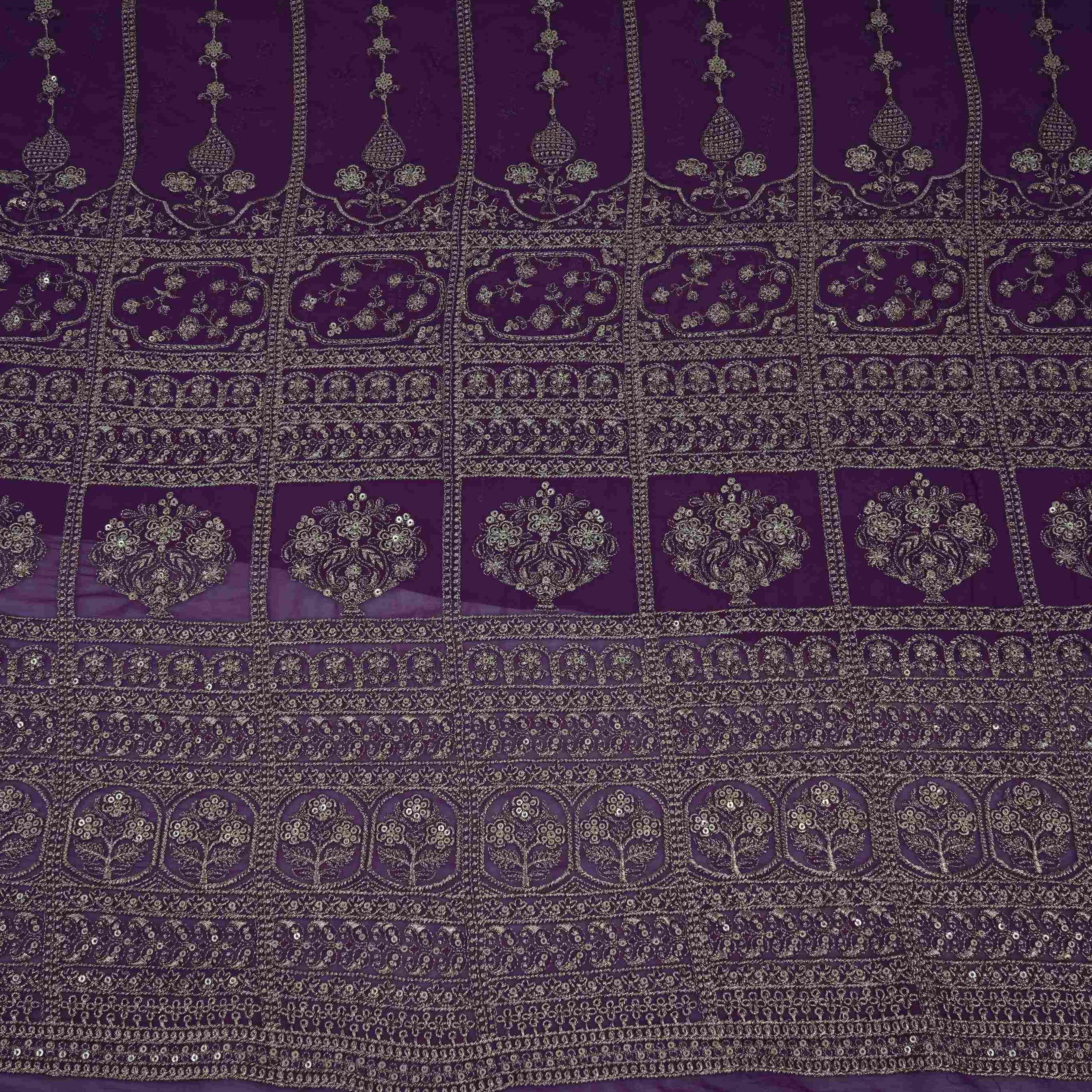 Purple Heavy Zari Sequins Embroidery Georgette Fabric DR-32388 - TradeUNO