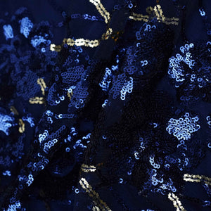 Navy Blue & Golden Sequins Embroidery Net Fabric TF-34332