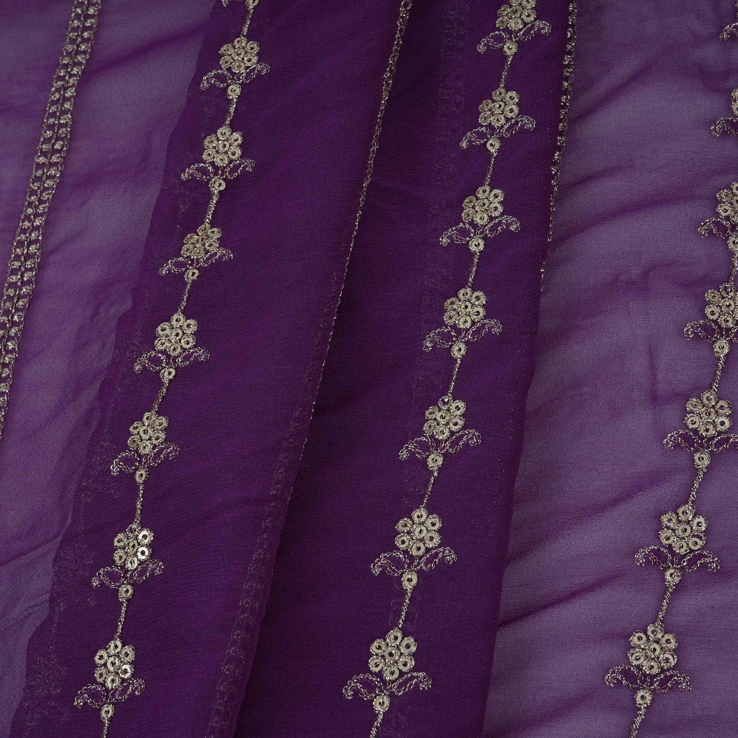 Purple Heavy Zari Sequins Embroidery Georgette Fabric DR-32388