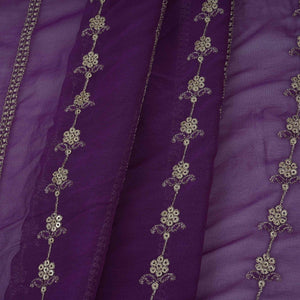 Purple Heavy Zari Sequins Embroidery Georgette Fabric DR-32388 - TradeUNO