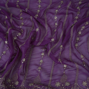 Purple Heavy Zari Sequins Embroidery Georgette Fabric DR-32388 - TradeUNO