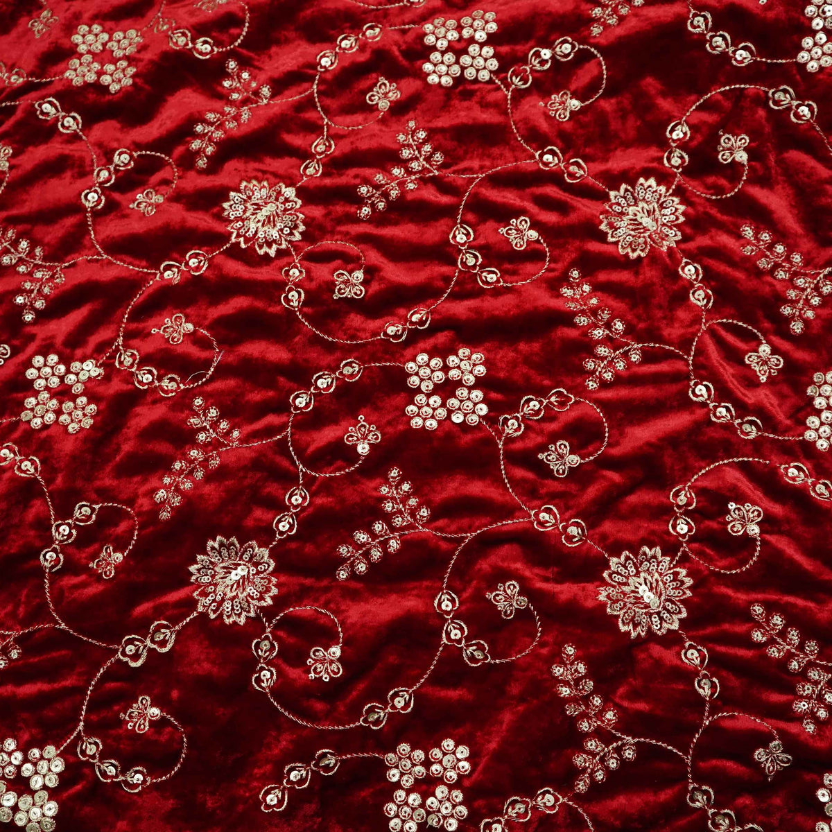 Red Floral Embroidery Velvet Fabric GT-35403