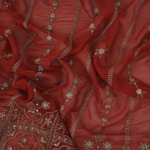 Rust Orange Heavy Zari Sequins Embroidery Georgette Fabric DR-32389 - TradeUNO