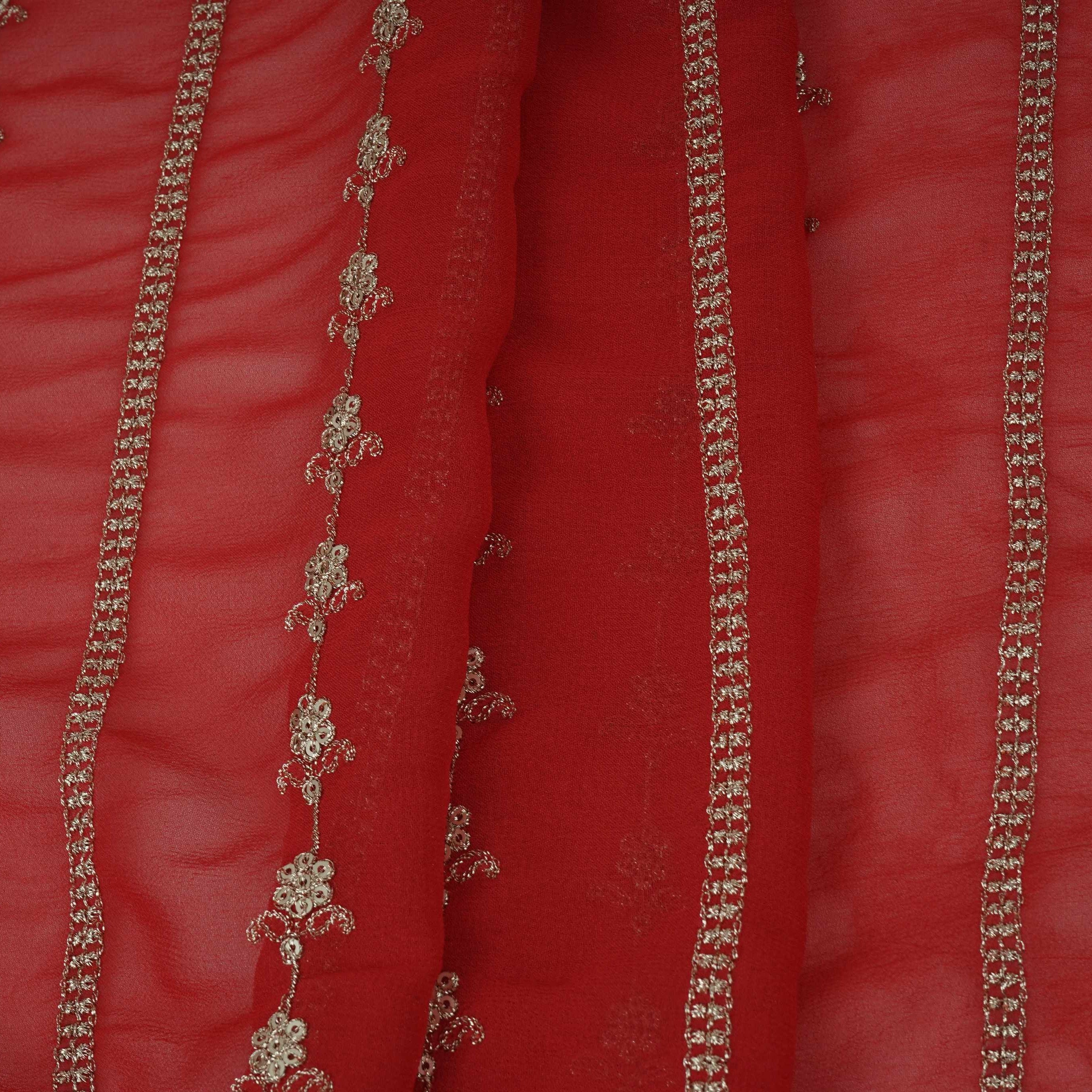 Red Heavy Zari Sequins Embroidery Georgette Fabric DR-32387 - TradeUNO