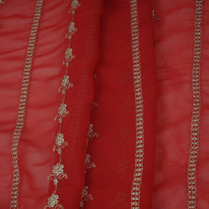 Red Heavy Zari Sequins Embroidery Georgette Fabric DR-32387 - TradeUNO