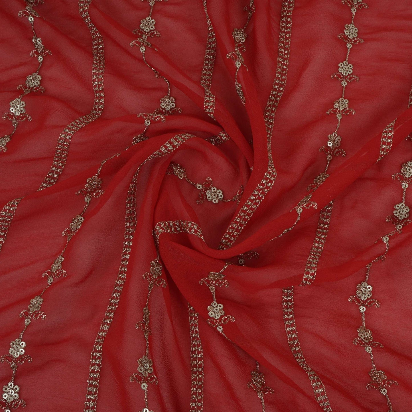 Red Heavy Zari Sequins Embroidery Georgette Fabric DR-32387