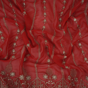 Red Heavy Zari Sequins Embroidery Georgette Fabric DR-32387 - TradeUNO