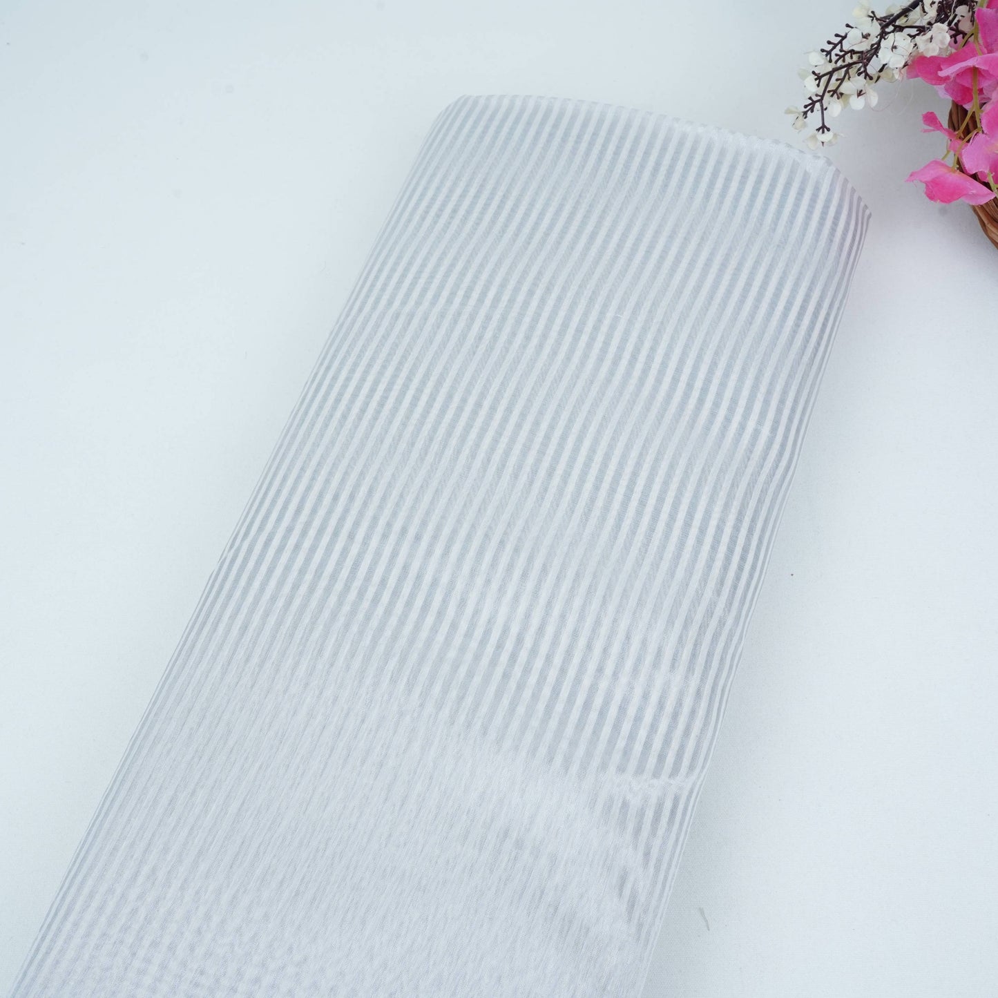 White with Silver Stripes Dyeable Tissue Fabric ACV-32245