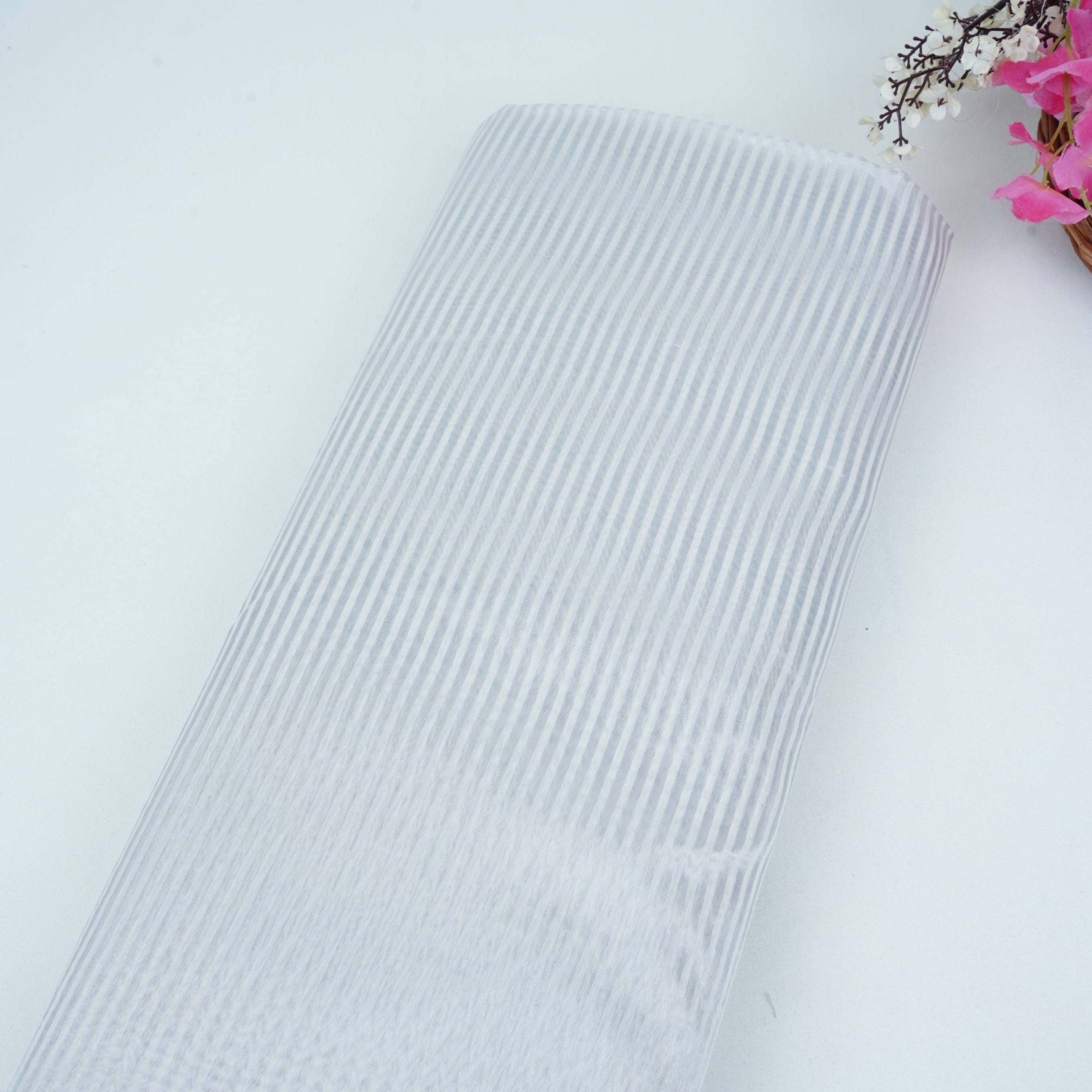 White with Silver Stripes Dyeable Tissue Fabric ACV-32245