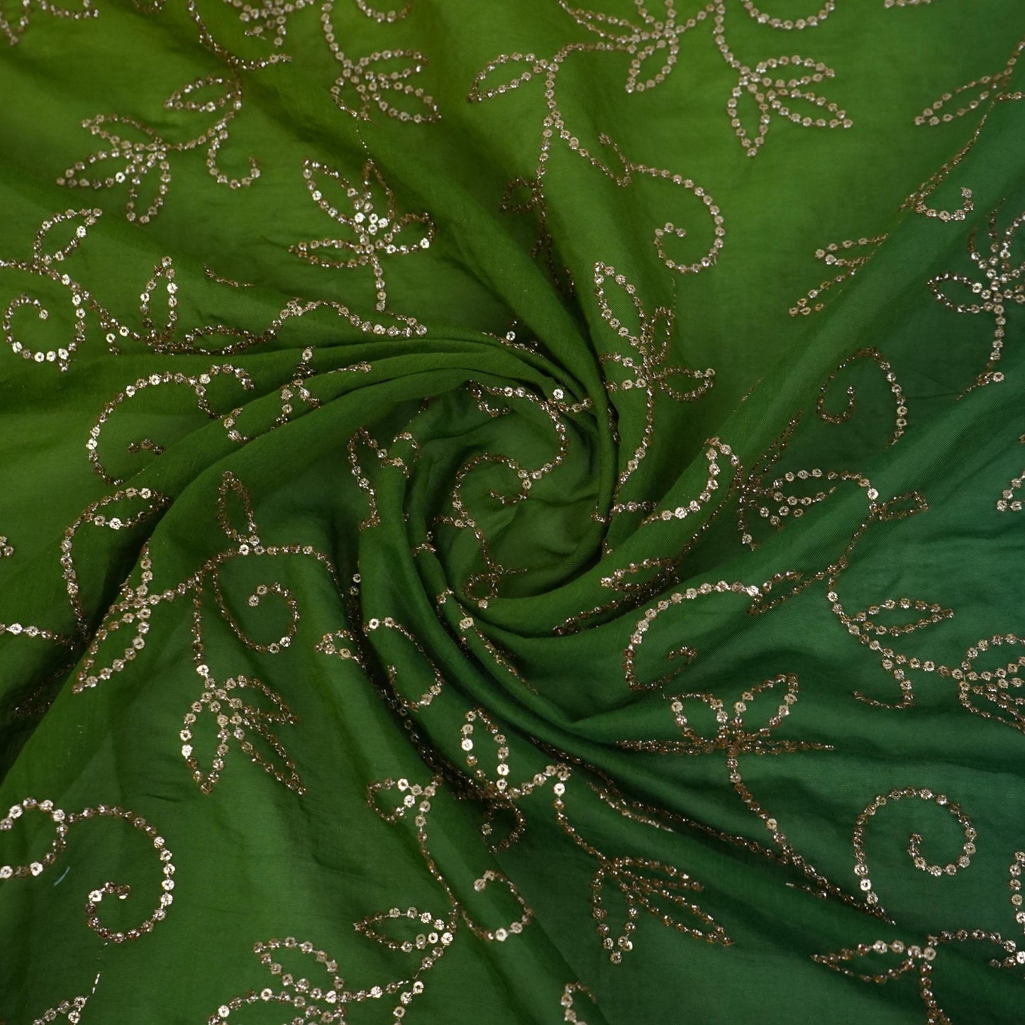 Bottle Green 4D Sequins embroidery Mul Chanderi Fabric VF-32077