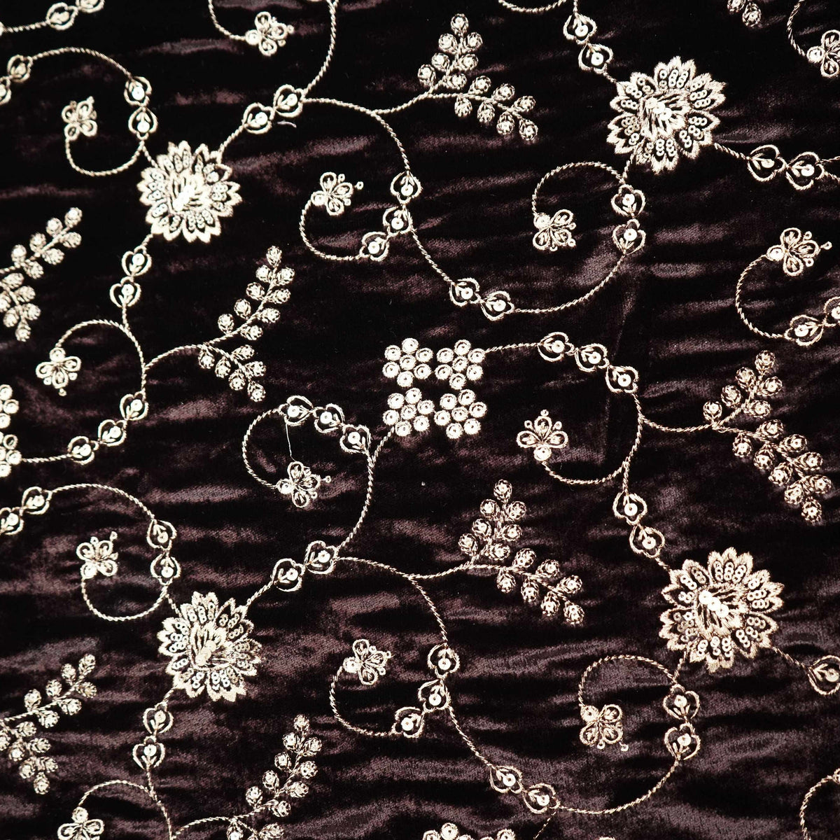 Brown Floral Embroidery Velvet Fabric GT-35404