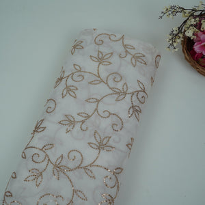 White Dyeable Sequins embroidery Mul Chanderi Fabric VF-32078 - TradeUNO