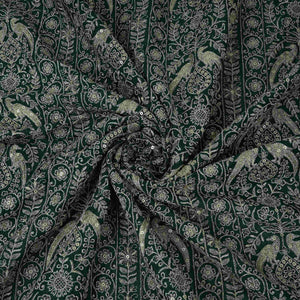 Bottle Green Heavy Zari Sequins Embroidery Chinon Fabric DR-32400 - TradeUNO