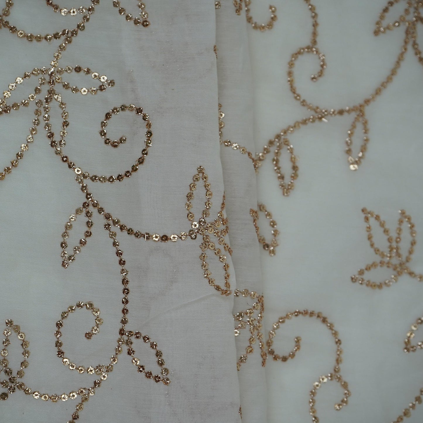 White Dyeable Sequins embroidery Mul Chanderi Fabric VF-32078