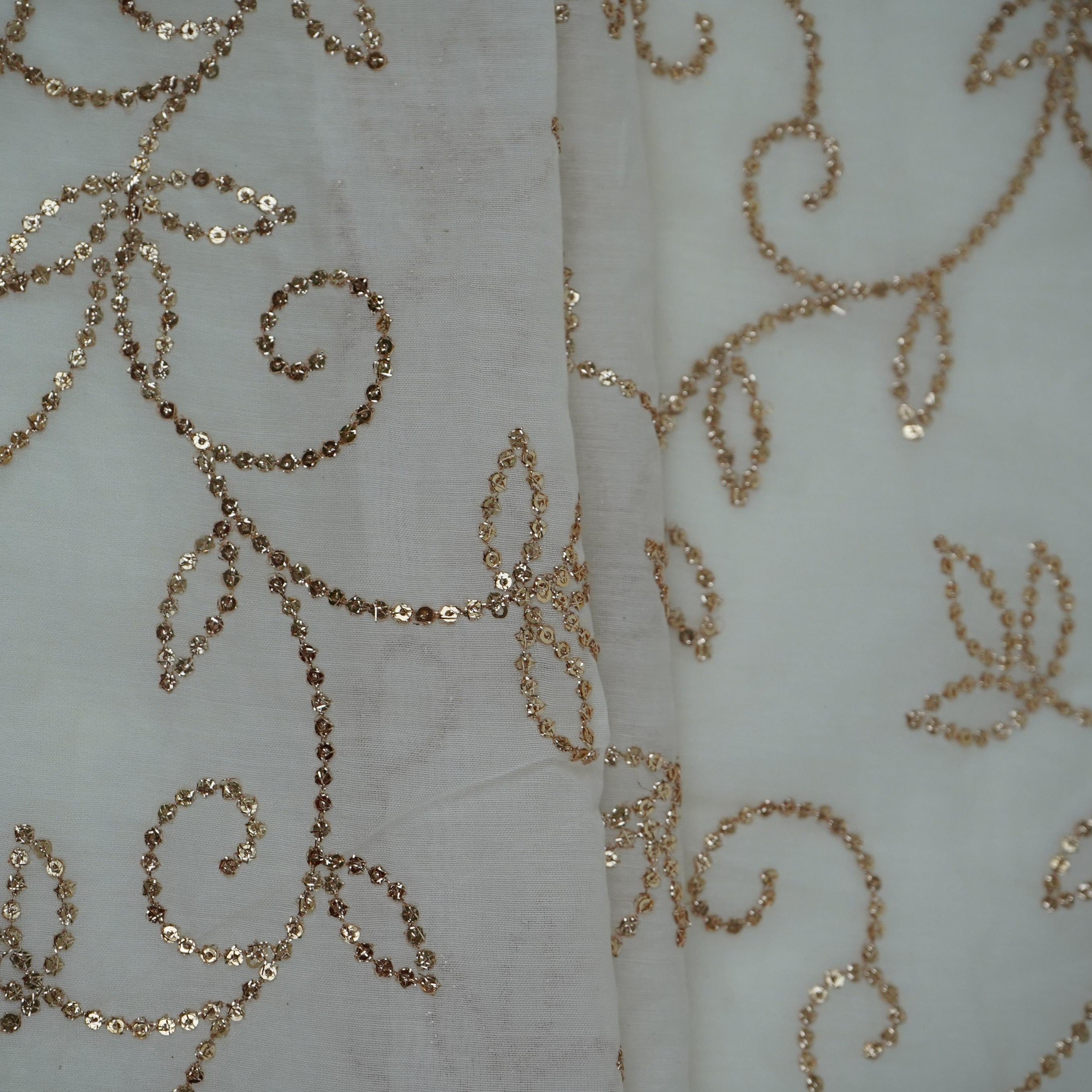 White Dyeable Sequins embroidery Mul Chanderi Fabric VF-32078 - TradeUNO