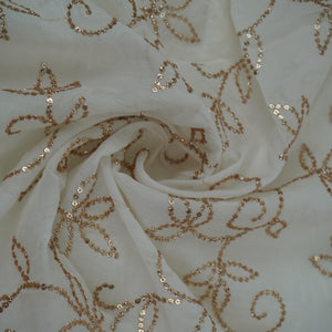 White Dyeable Sequins embroidery Mul Chanderi Fabric VF-32078 - TradeUNO
