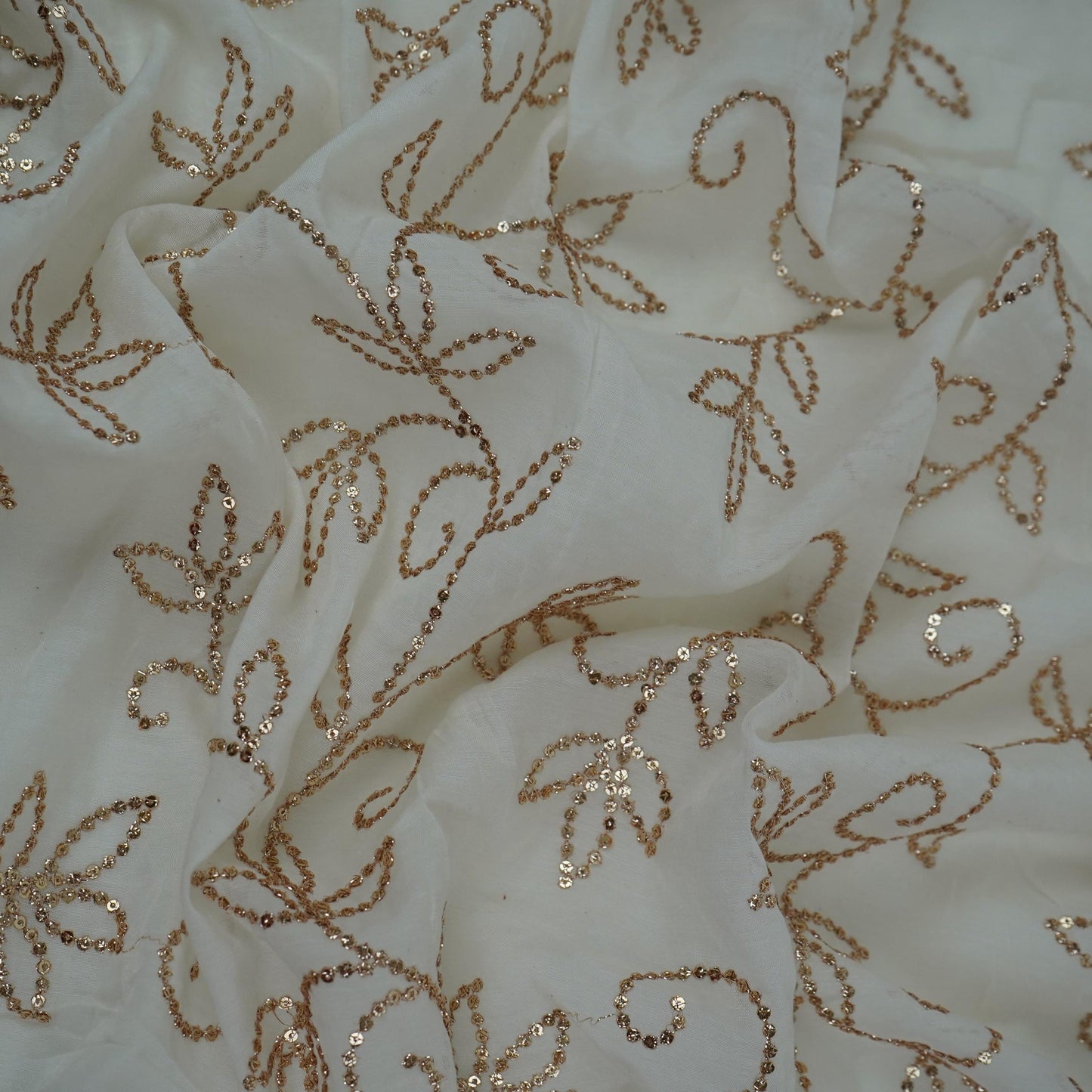 White Dyeable Sequins embroidery Mul Chanderi Fabric VF-32078