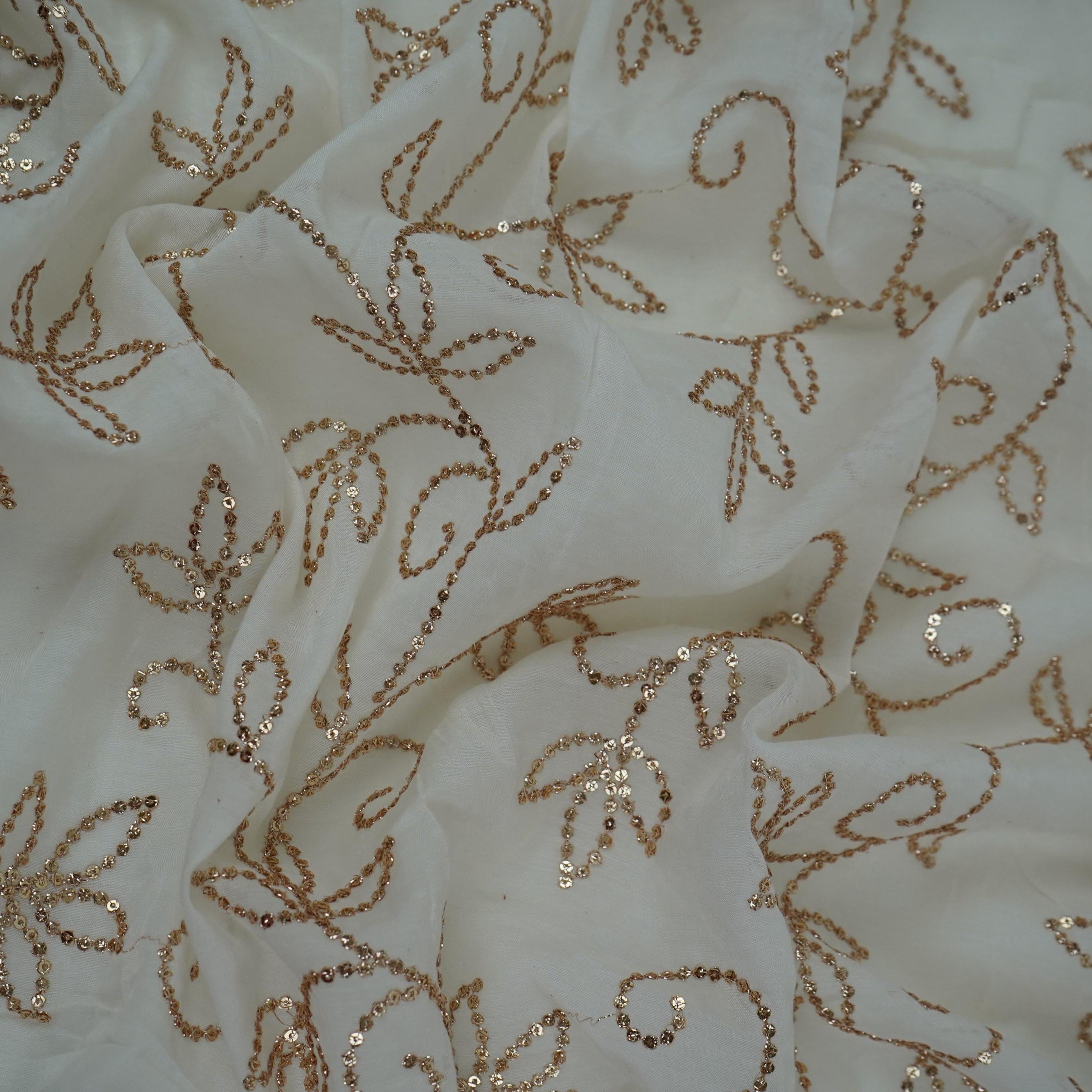 White Dyeable Sequins embroidery Mul Chanderi Fabric VF-32078 - TradeUNO