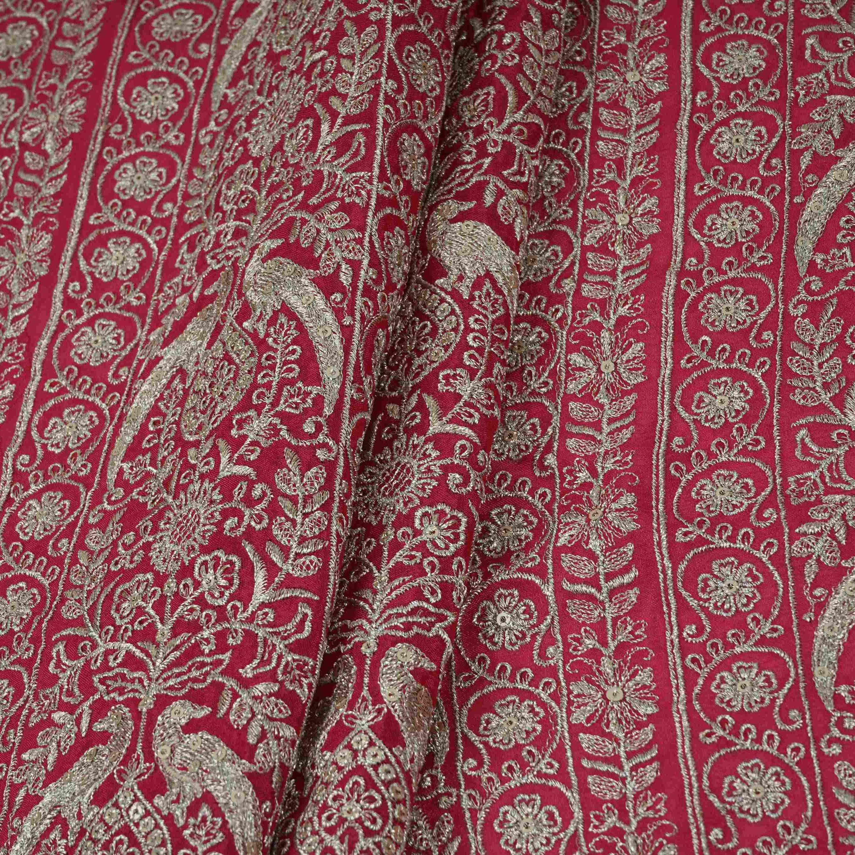 Rani Pink Heavy Zari Sequins Embroidery Chinon Fabric DR-32398 - TradeUNO
