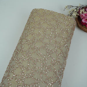 Antique Gold with Rose Gold Sequins embroidery Kanjivaram Silk Fabric TF-32080 - TradeUNO