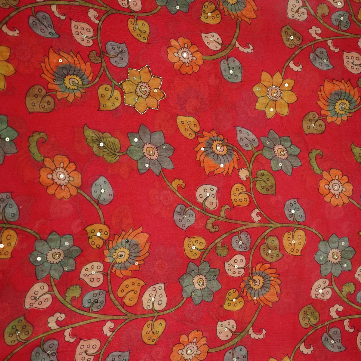 Pink Floral Beads Work Chinnon Fabric VVF-35359