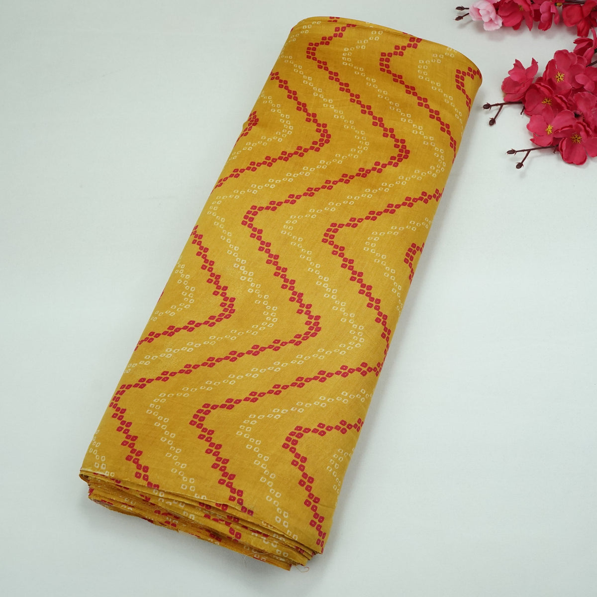 Mustard Yellow Laheriya Print Chanderi Fabric SC-34736
